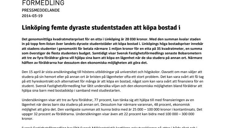 Linköping femte dyraste studentstaden att köpa bostad i