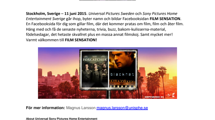 Universal Pictures Sweden och Sony Pictures Home Entertainment Sverige presenterar stolt
