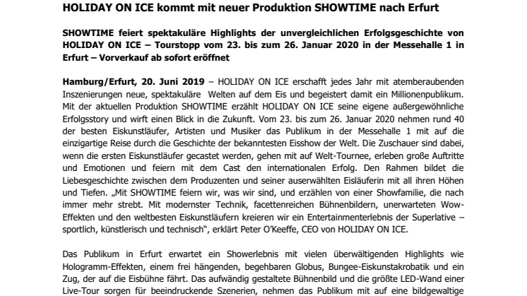 HOLIDAY ON ICE kommt mit neuer Produktion SHOWTIME nach Erfurt