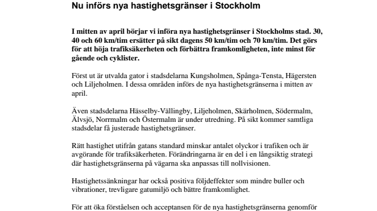 Nu införs nya hastighetsgränser i Stockholm