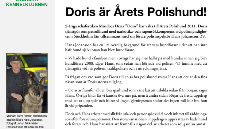 Doris är Årets Polishund 2011!