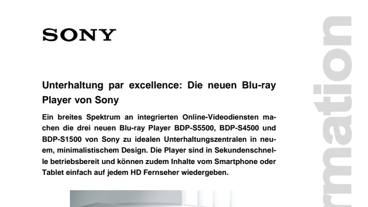 Unterhaltung par excellence: Die neuen Blu-ray Player von Sony