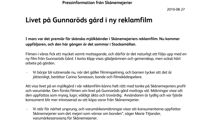 Livet på Gunnaröds gård i ny reklamfilm
