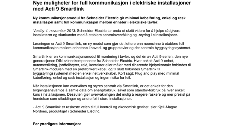 Nye muligheter for full kommunikasjon i elektriske installasjoner med Acti 9 Smartlink
