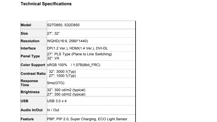 Technical Specifications SD850