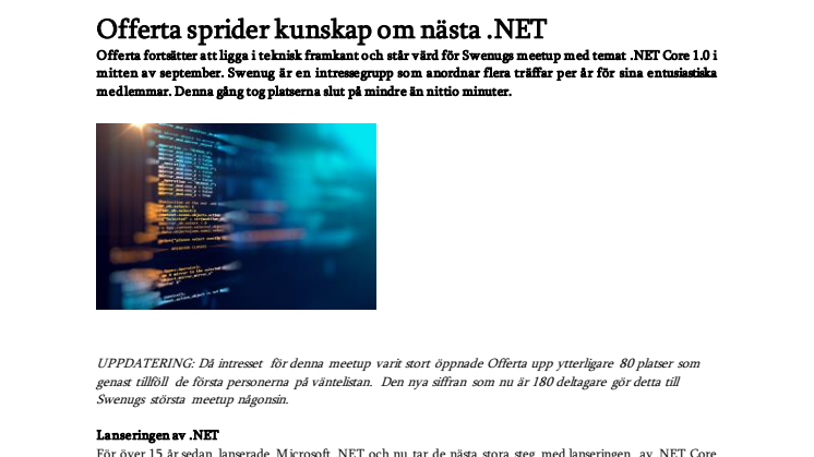 Offerta sprider kunskap om nästa .NET 