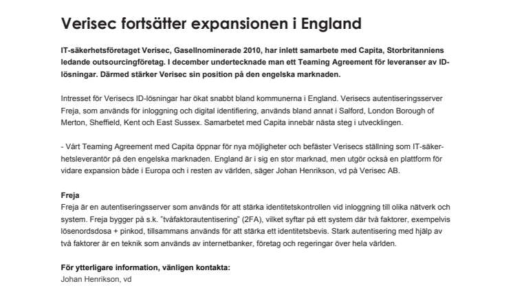 Verisec fortsätter expansionen i England