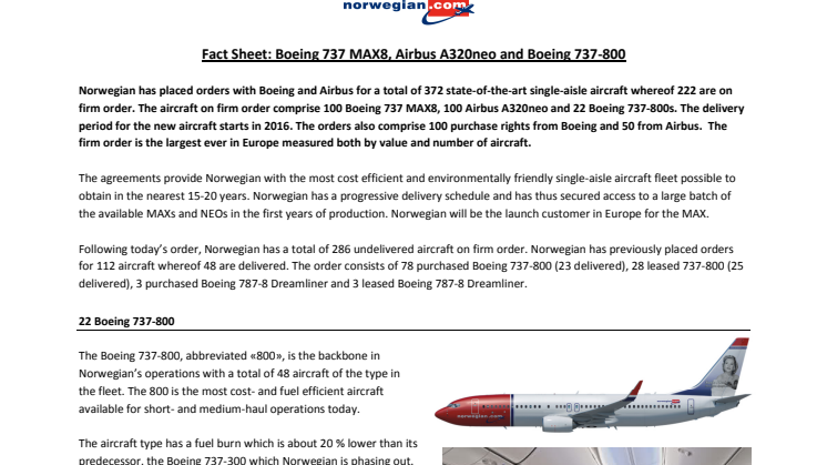 Historiens största flygplansorder i Europa: Norwegian köper 222 nya flygplan 