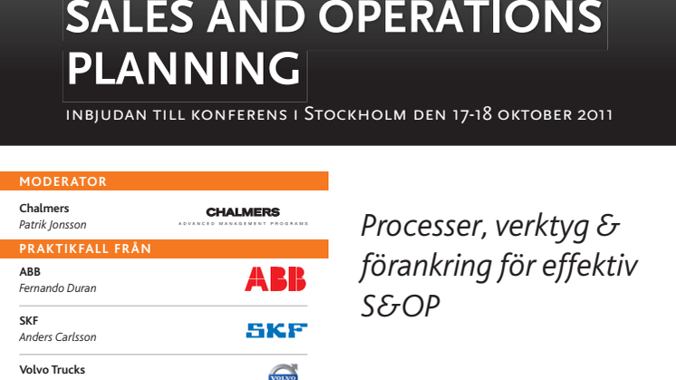 Sales & Operations Plannning, konferens i Stockholm 17-18 okt 