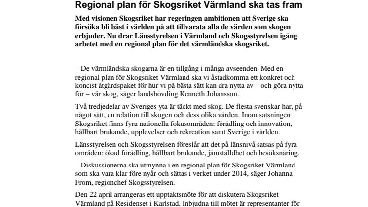 Regional plan för Skogsriket Värmland ska tas fram