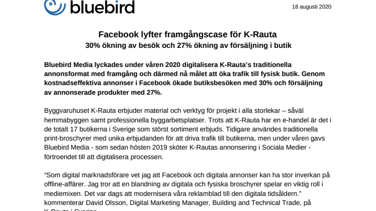 Facebook lyfter framgångscase för K-Rauta