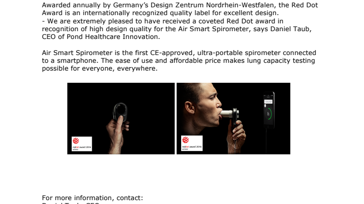 Air Smart Spirometer receives reddot award for product design 