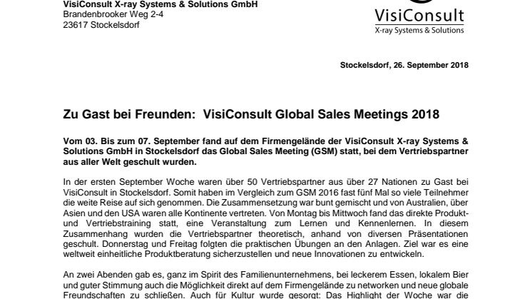 Zu Gast bei Freunden:  VisiConsult Global Sales Meetings 2018