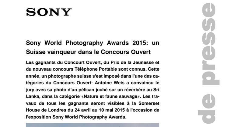 Sony World Photography Awards 2015: un Suisse vainqueur dans le Concours Ouvert