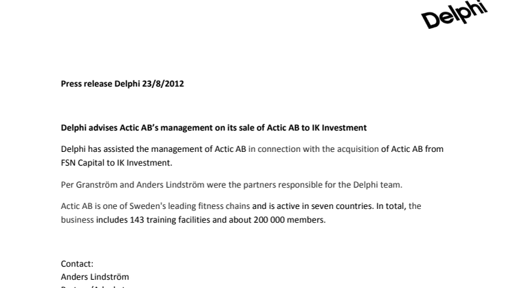 Delphi advises Actic AB’s management on its sale of Actic AB to IK Investment