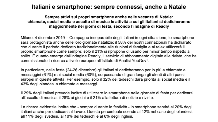 Italiani e smartphone: sempre connessi, anche a Natale
