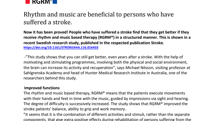 ​Rytm- och musik hjälper strokedrabbade visar ny svensk forskning