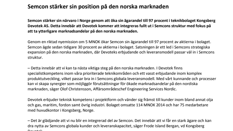 Semcon stärker sin position på den norska marknaden 