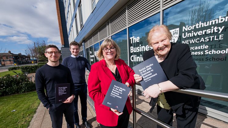 Mary Davies, Chairman of The Marketing Trust with Dr Julie Crumbley, Craig Bradshaw and Dr Matt Sutherland (rear) from Newcastle Business School 