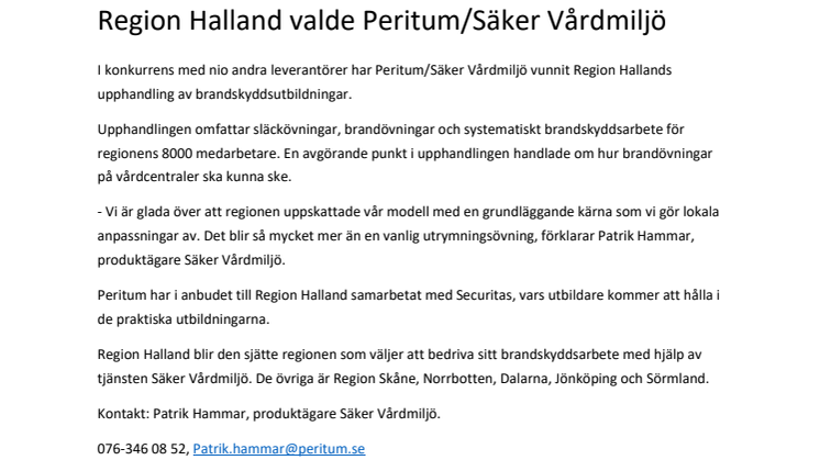 Region Halland valde Peritum/Säker Vårdmiljö