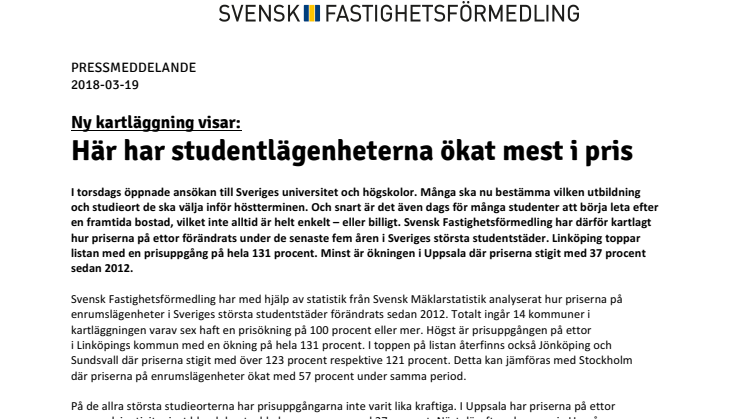 Ny kartläggning visar: Här har studentlägenheterna ökat mest i pris