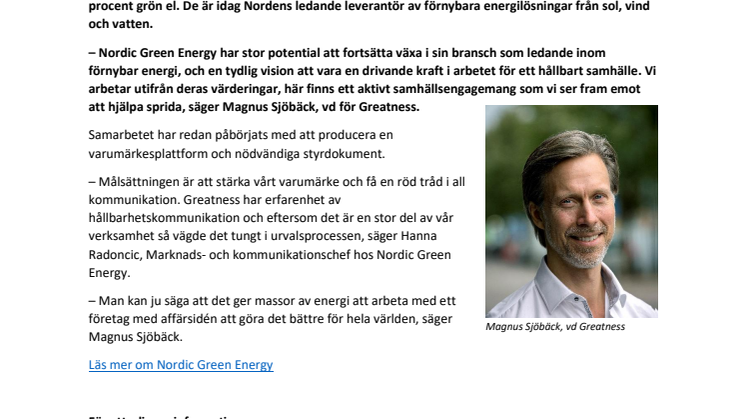 Nordic Green Energy väljer Greatness PR