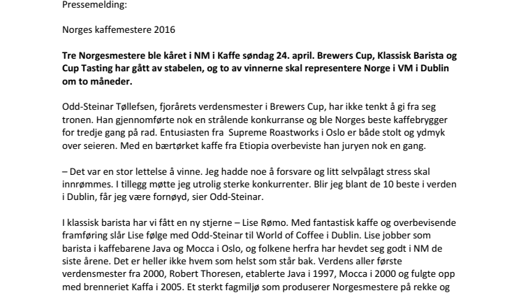 ​Norges kaffemestere 2016