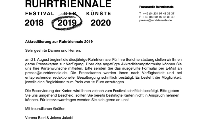 Akkreditierung zur Ruhrtriennale 2019