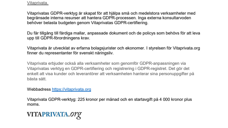 Maxagon-familjen växer: Lanserar Vitaprivata, webbverktyg för GDPR-certifiering.