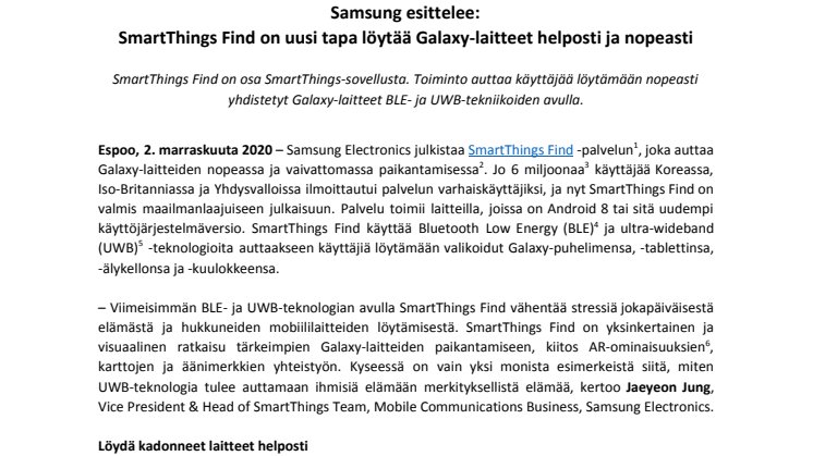 Samsung esittelee: SmartThings Find on uusi tapa löytää Galaxy-laitteet helposti ja nopeasti