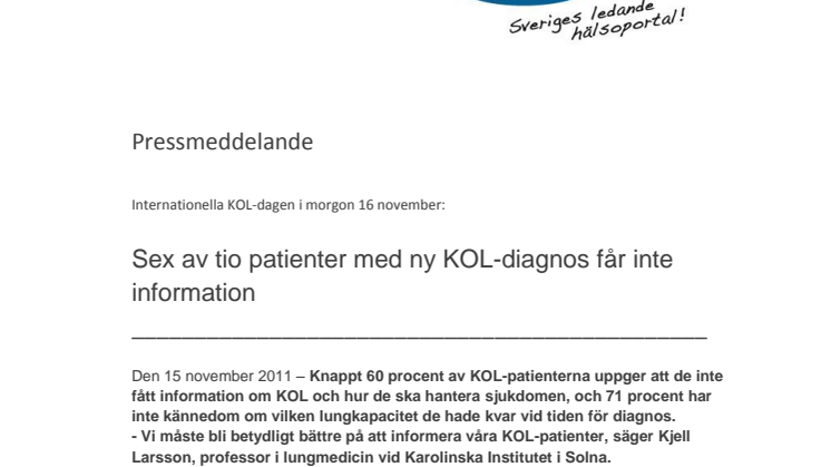 Sex av tio patienter med ny KOL-diagnos får inte information 