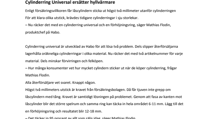 Cylinderring Universal ersätter hyllvärmare