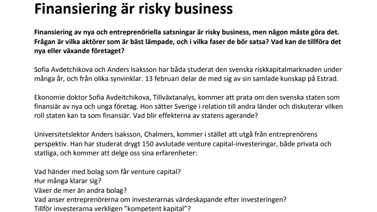 Finansiering är risky business