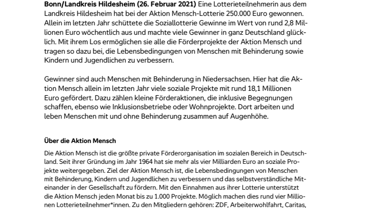 Landkreis Hildesheim: Glückspilz gewinnt 250.000 Euro bei Aktion Mensch 