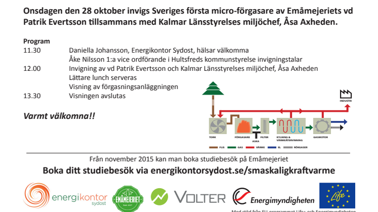 Inbjudan invigning microförgasare i Hultsfred 28 okt 2015