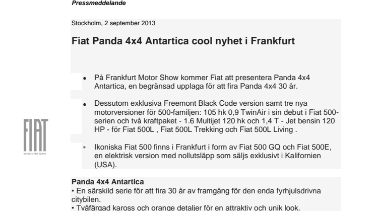 Fiat Panda 4x4 Antartica cool nyhet i Frankfurt