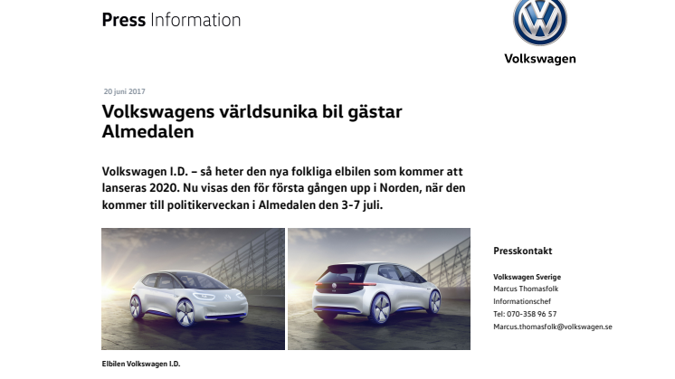 Volkswagens världsunika bil gästar Almedalen
