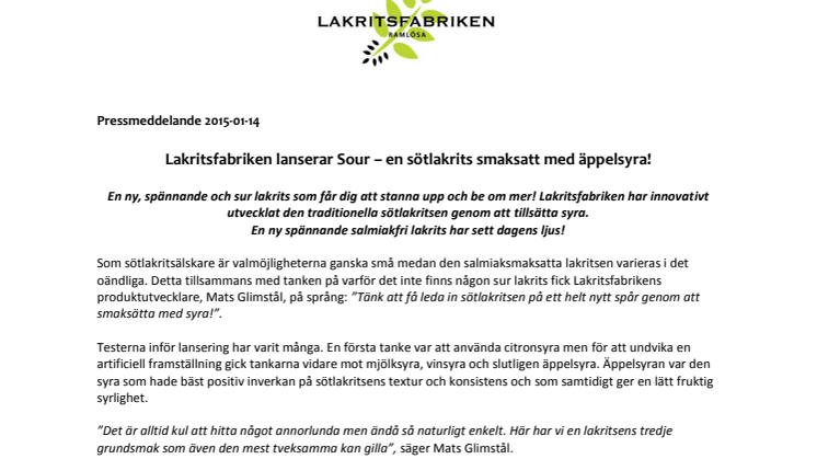 Lakritsfabriken lanserar Sour – en sötlakrits smaksatt med äppelsyra!