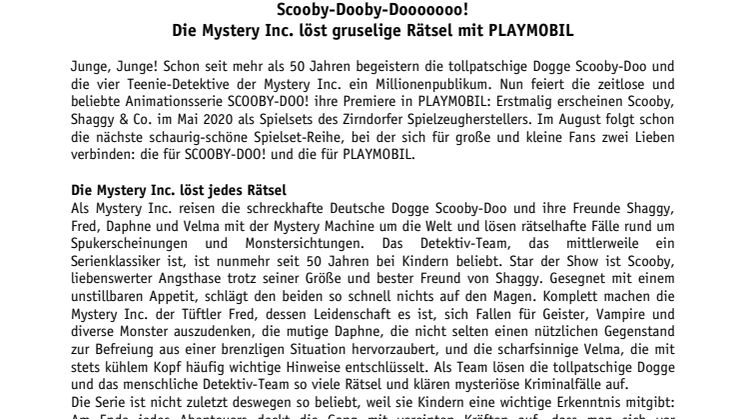 Scooby-Dooby-Dooooooo! Die Mystery Inc. löst gruselige Rätsel mit PLAYMOBIL