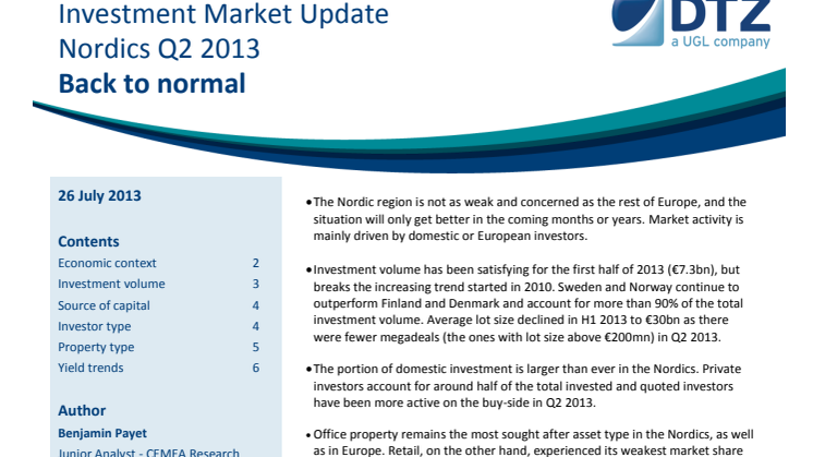 DTZ Investment Market Update Nordics Q2 2013