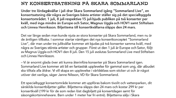 Ny konsertsatsning på Skara Sommarland