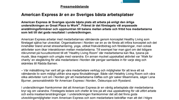 American Express är en av Sveriges bästa arbetsplatser