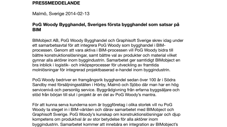 PoG Woody Bygghandel, Sveriges första bygghandel som satsar på BIM