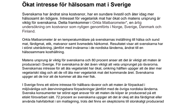 Ökat intresse för hälsosam mat i Sverige 