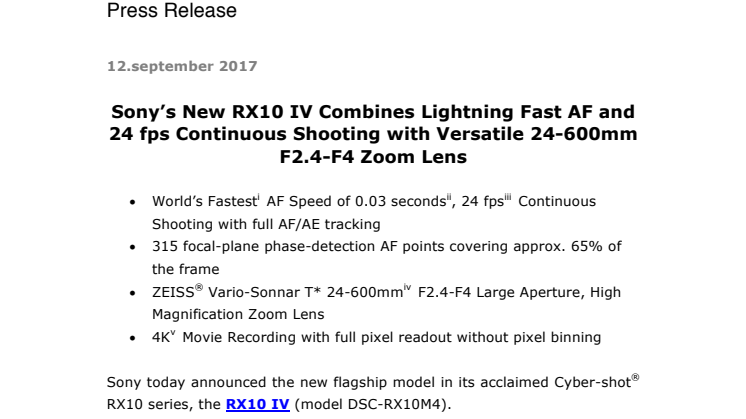 Sonys nye RX10 IV med verdens raskeste autofokus