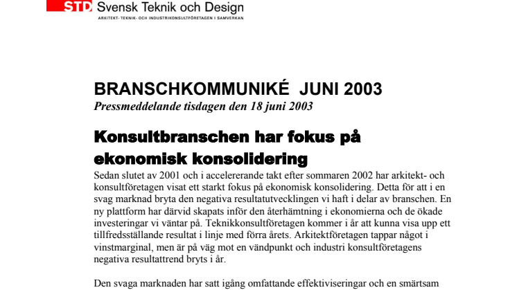 Branschkommuniké juni 2003