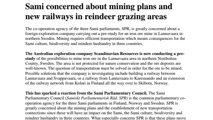 Gruvplaner och nya järnvägar i renskötselområden oroar samer i Norge, Sverige och Finland