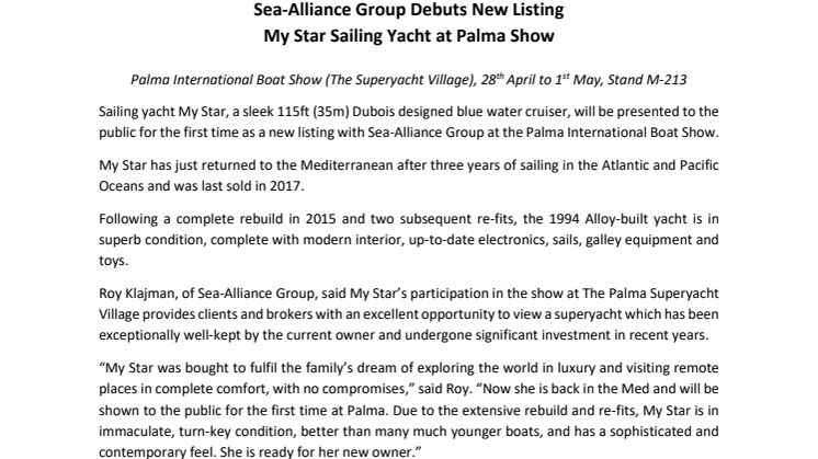 21 April 2022 - Press release_Sea-Alliance Group Debuts New Listing My Star Sailing Yacht at Palma Show.pdf