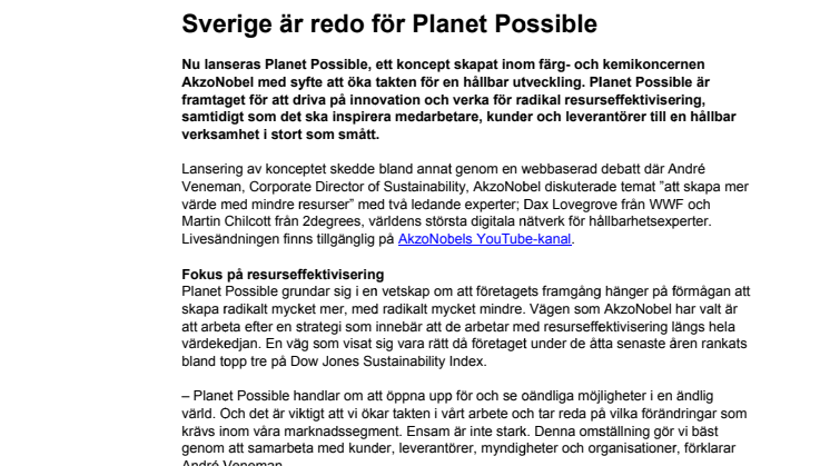 Sverige är redo för Planet Possible 