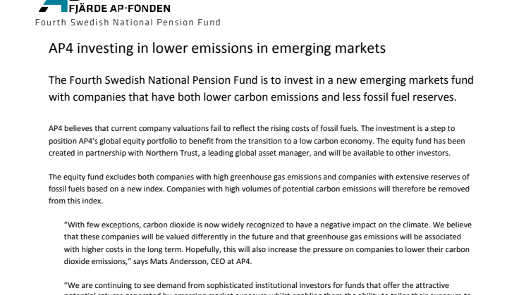 AP4 invests in lower emissions in emerging markets
